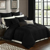 3 Pcs Luxury Box Pleated Duvet Set- Black